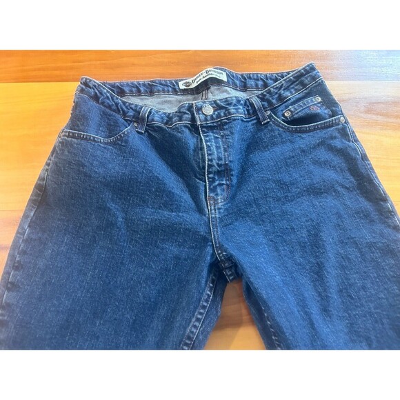 Harley Davidson Women’s Bootcut Jeans 16P Dark Wash Button And Zip Closure Logo - Picture 2 of 12